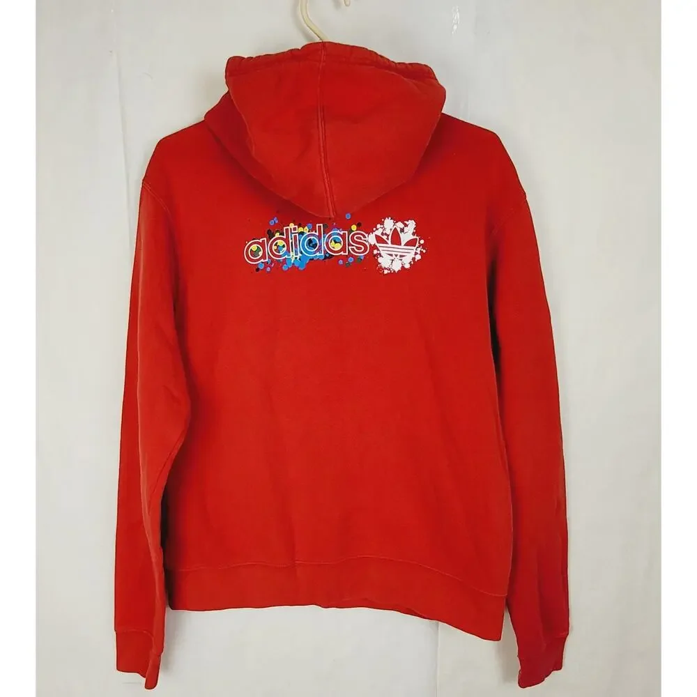 Vintage Adidas red splatter logo hoodie Size Small Retro Streetwear Casual